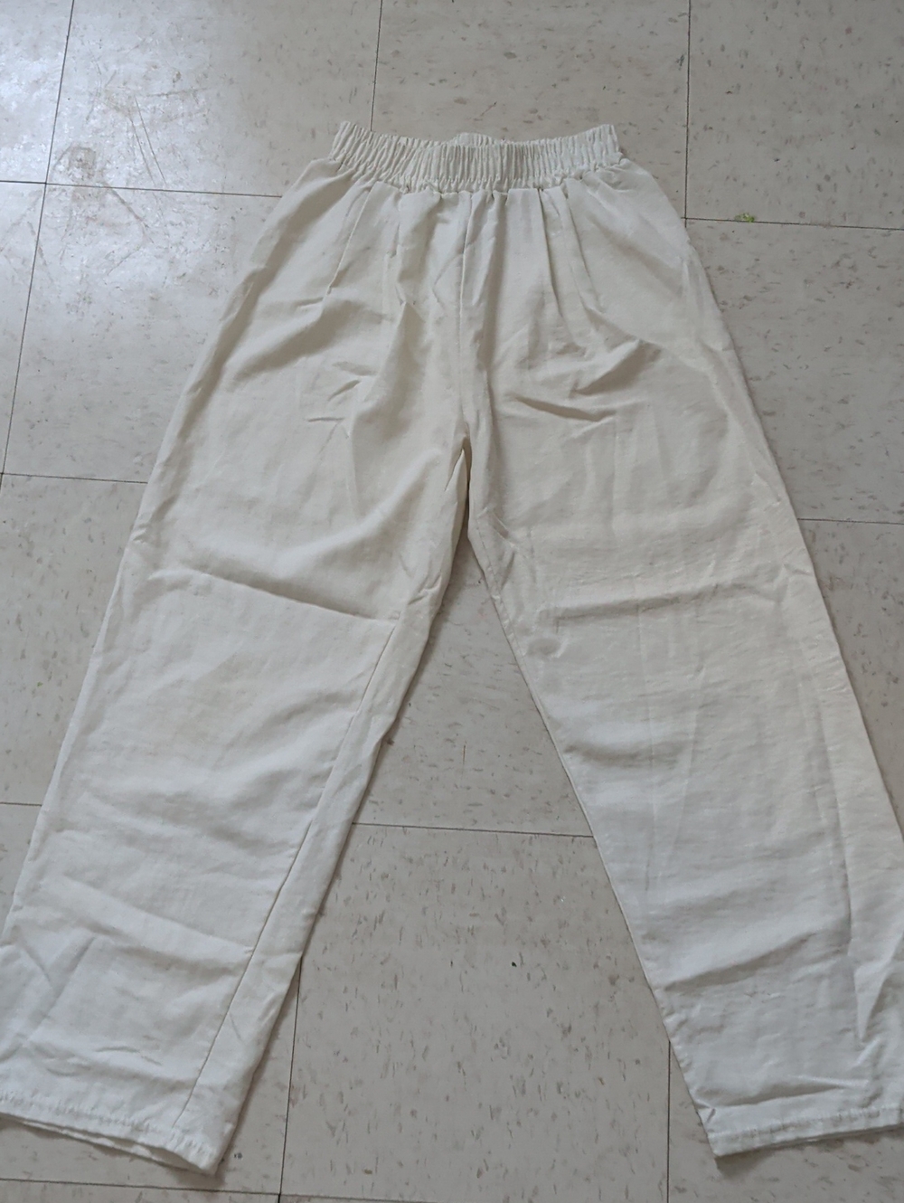 Men's Cream Elastic-Waist Casual Pants